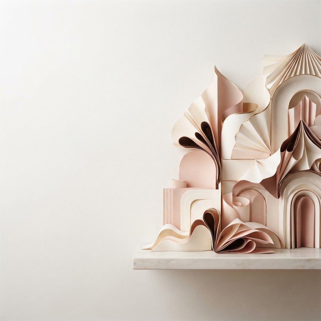 Abstract folded paper artwork in The Dough Diaries colour palette